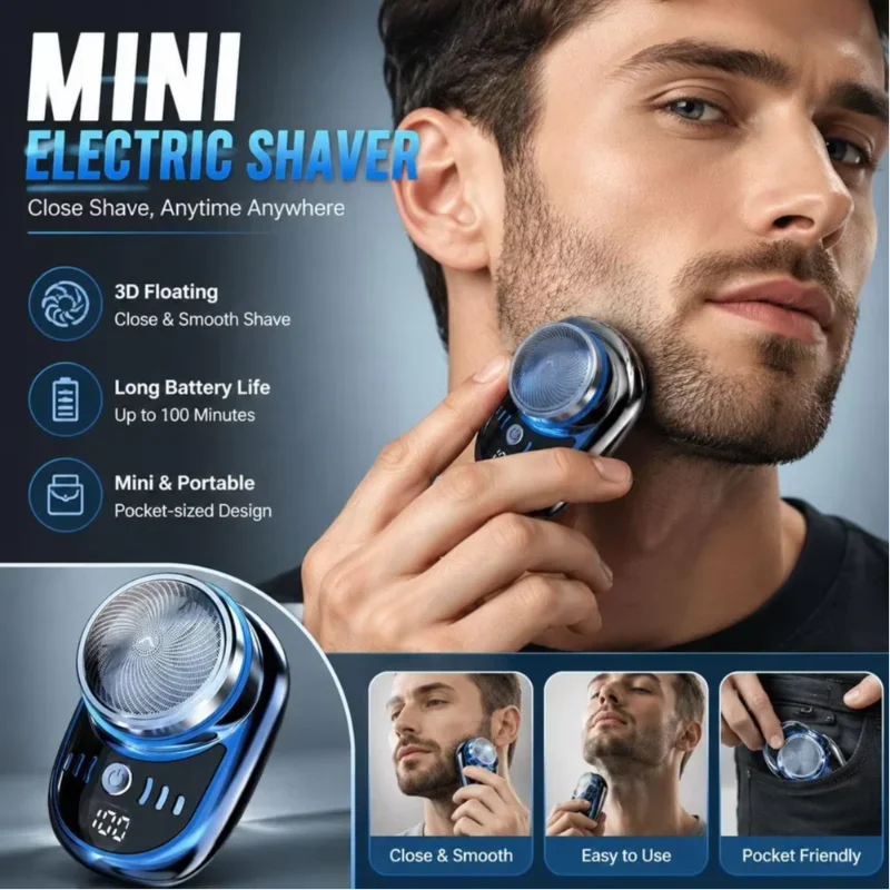 Lenovo Electric Shaver Portable Mini For Men Pocket Travel Razor Wireless Detachable Beard Trimmer Type‑C Fast Charging Digital