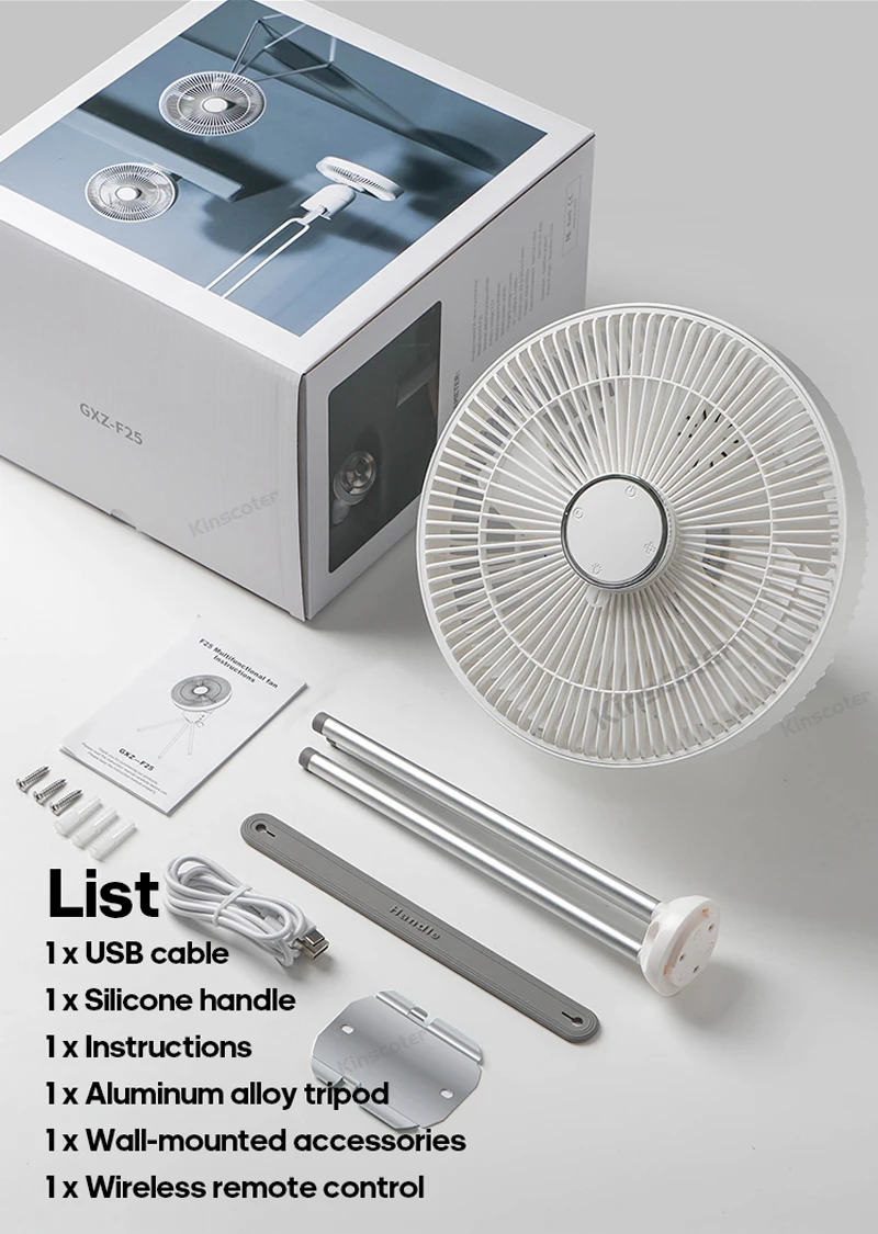 Electric Oscillating Fan Rechargeable Desktop Circulator Wireless Ceiling Camping Tent Fan with Remote Control LED Lighting