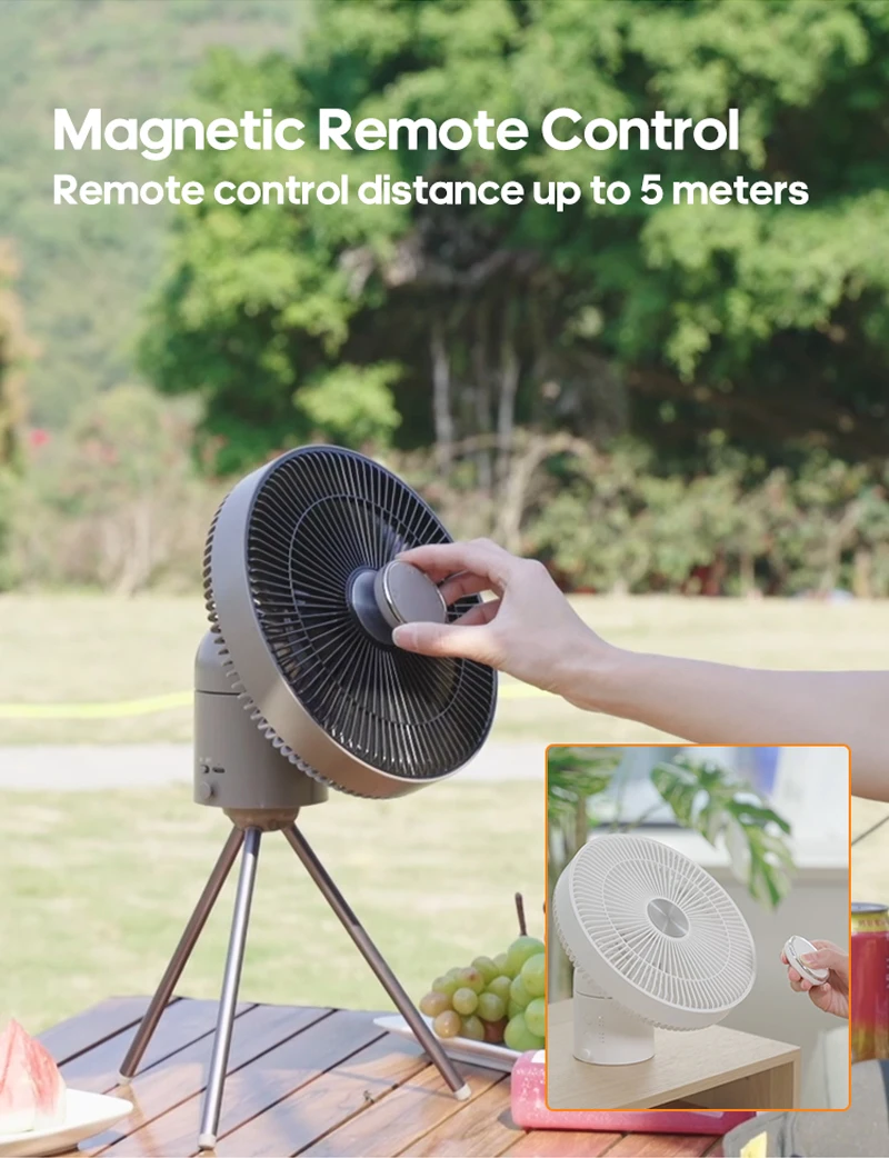 Electric Oscillating Fan Rechargeable Desktop Circulator Wireless Ceiling Camping Tent Fan with Remote Control LED Lighting