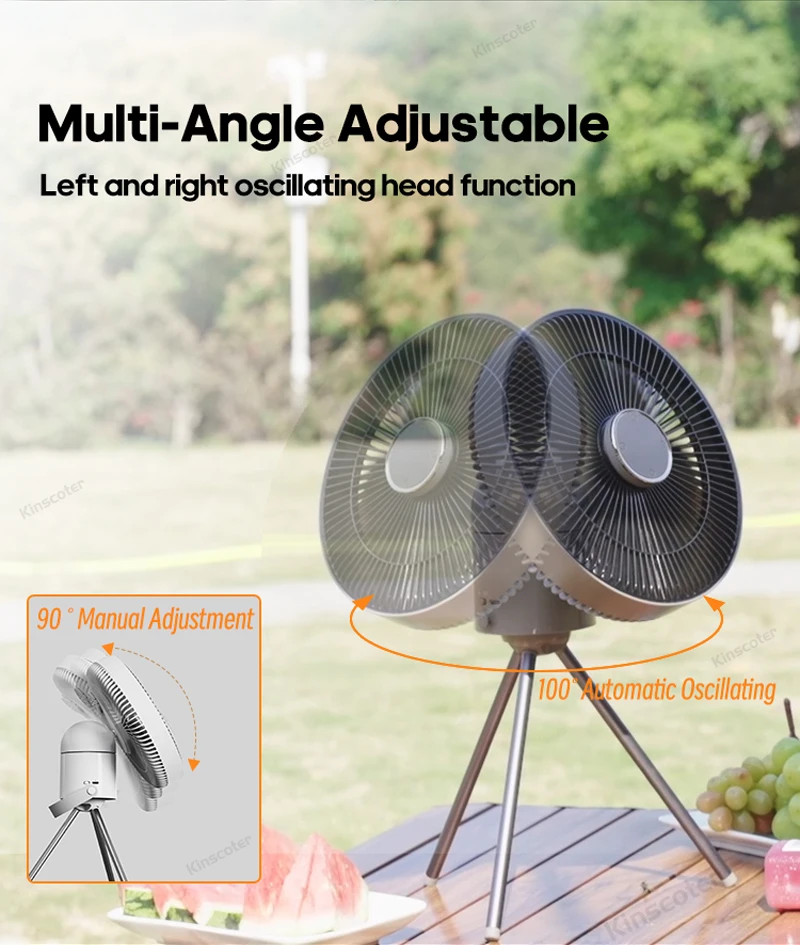 Electric Oscillating Fan Rechargeable Desktop Circulator Wireless Ceiling Camping Tent Fan with Remote Control LED Lighting