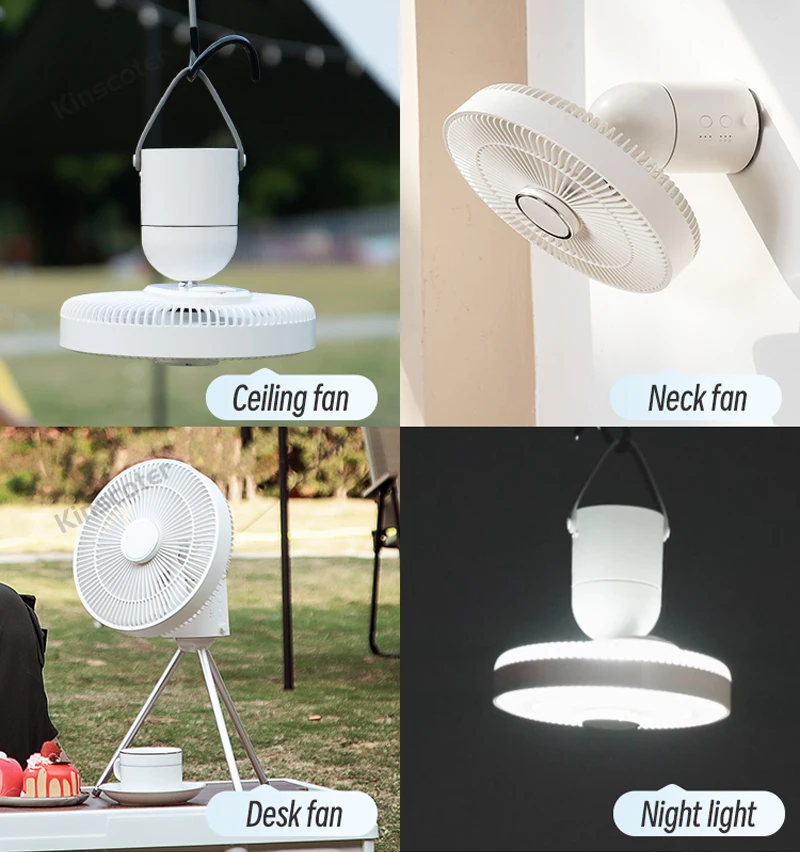 Electric Oscillating Fan Rechargeable Desktop Circulator Wireless Ceiling Camping Tent Fan with Remote Control LED Lighting