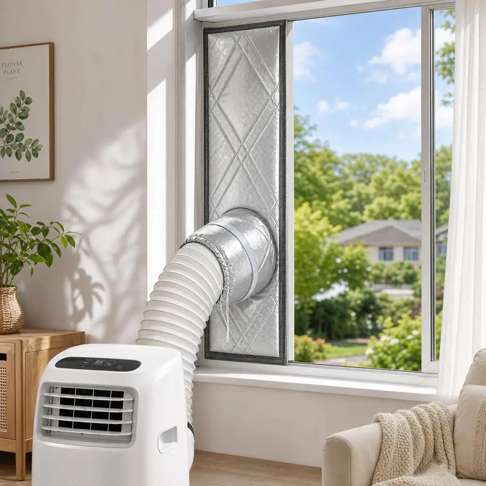 Portable Air Conditioner Window Seal Cloth, Insulated Window Vent Kit with Drawstring Hole for Portable AC Exhaust Hose, Heat In