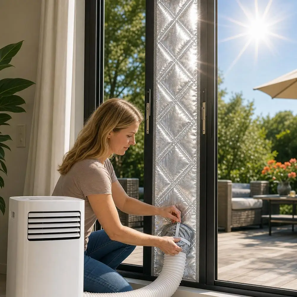 Portable Air Conditioner Window Seal Cloth, Insulated Window Vent Kit with Drawstring Hole for Portable AC Exhaust Hose, Heat In