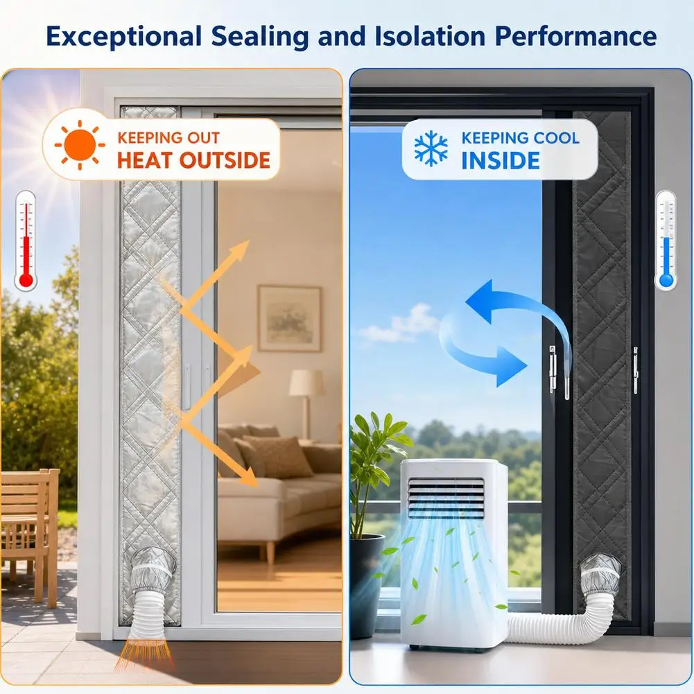 Portable Air Conditioner Window Seal Cloth, Insulated Window Vent Kit with Drawstring Hole for Portable AC Exhaust Hose, Heat In