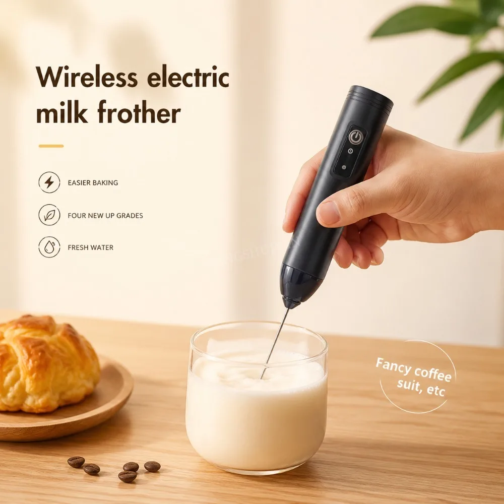 Milk Frother Egg Beater Mini Coffee Whisk Mixer Rechargeable Electric Milk Frother Wireless Milk Foamer Maker Handheld Stirrer