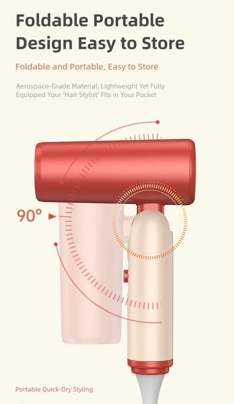 TINSOL Professional Negative Ion Hair Dryer, Constant Temperature Hair Care, Quick Drying, Convenient Foldable Hair Dryer