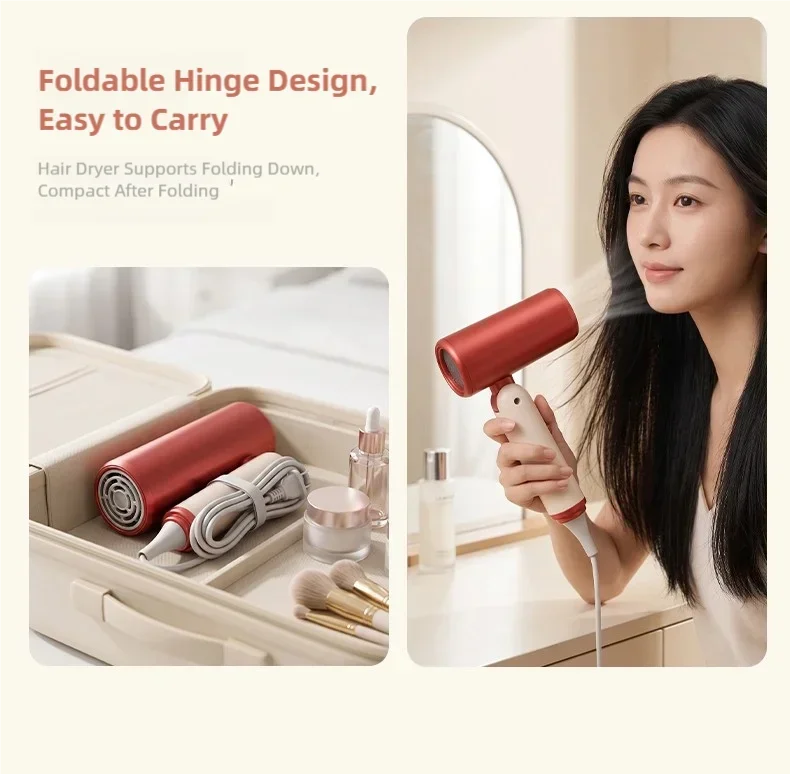 TINSOL Professional Negative Ion Hair Dryer, Constant Temperature Hair Care, Quick Drying, Convenient Foldable Hair Dryer