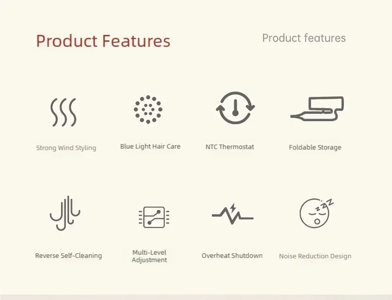 TINSOL Professional Negative Ion Hair Dryer, Constant Temperature Hair Care, Quick Drying, Convenient Foldable Hair Dryer