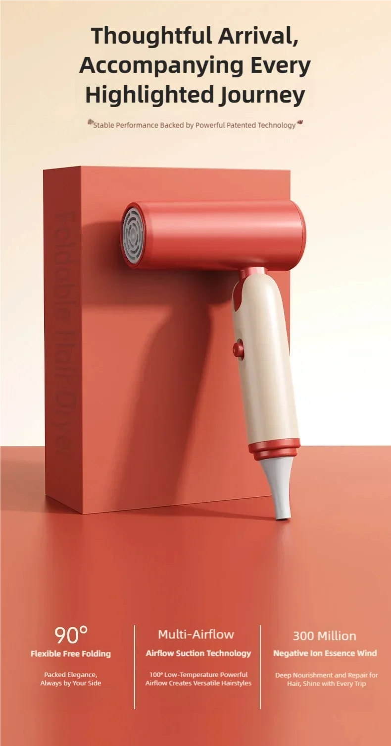 TINSOL Professional Negative Ion Hair Dryer, Constant Temperature Hair Care, Quick Drying, Convenient Foldable Hair Dryer