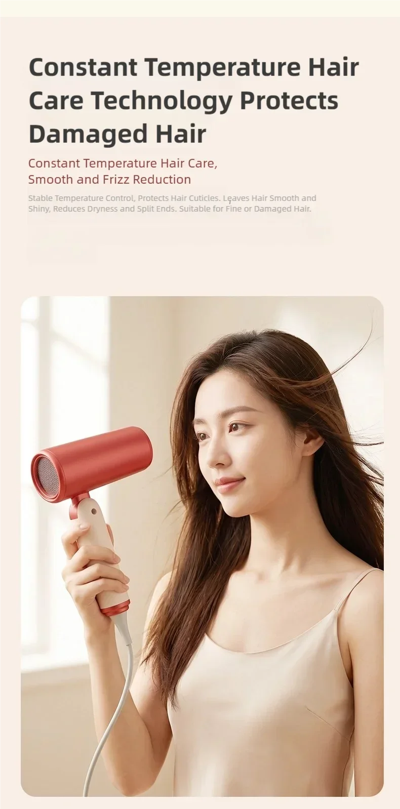 TINSOL Professional Negative Ion Hair Dryer, Constant Temperature Hair Care, Quick Drying, Convenient Foldable Hair Dryer