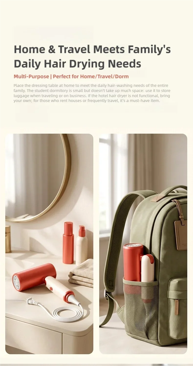 TINSOL Professional Negative Ion Hair Dryer, Constant Temperature Hair Care, Quick Drying, Convenient Foldable Hair Dryer