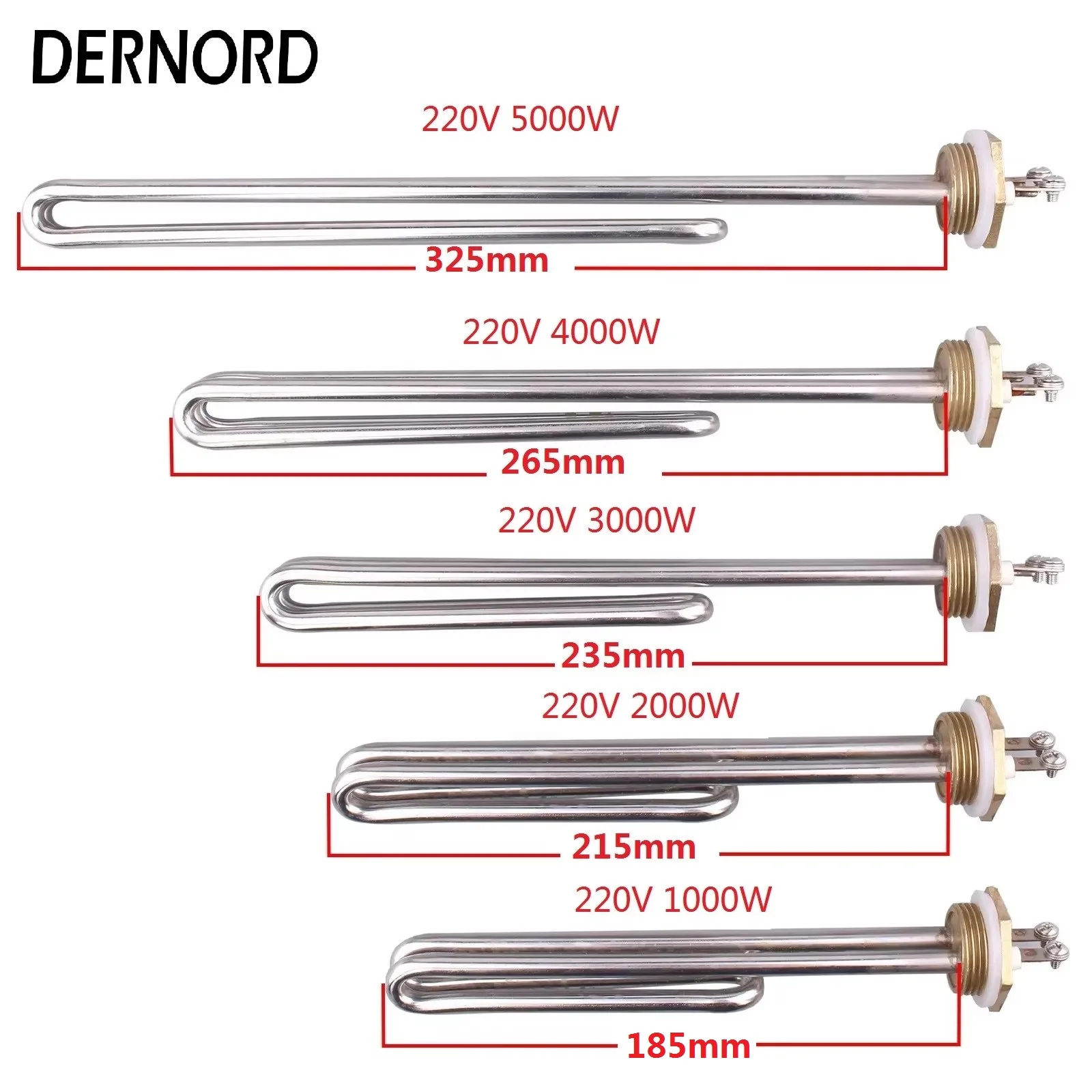 DERNORD 1kw 2kw 3kw 4kw 5kw 1"BSP U Type AC Electrical Fold Back Heating Element 220V Brass Flange Immersion Water Heater