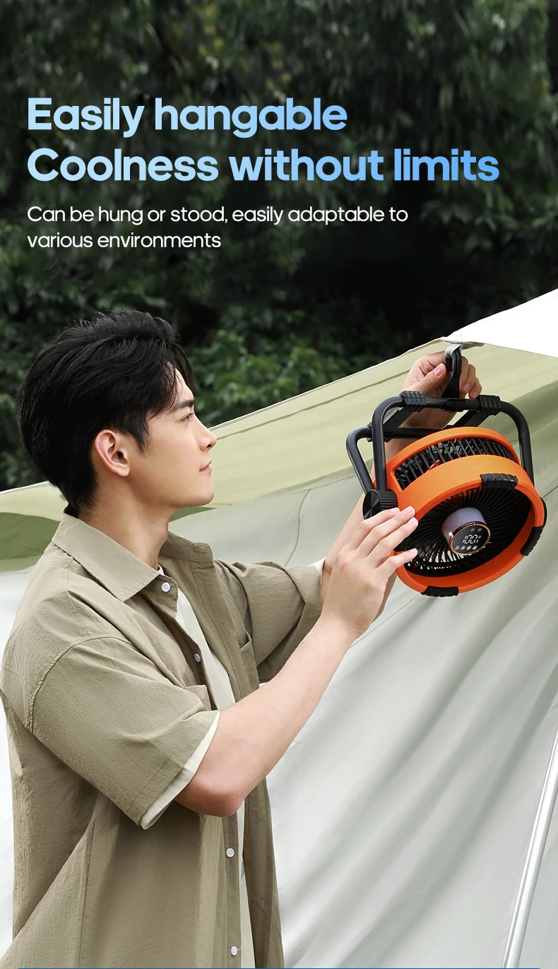 New 6 in 1 Outdoor Camping Fan 20000mAh Rechargeable Portable Wireless Tent Ceiling Fan 4 Speed Adjustment with Hook & LED Light