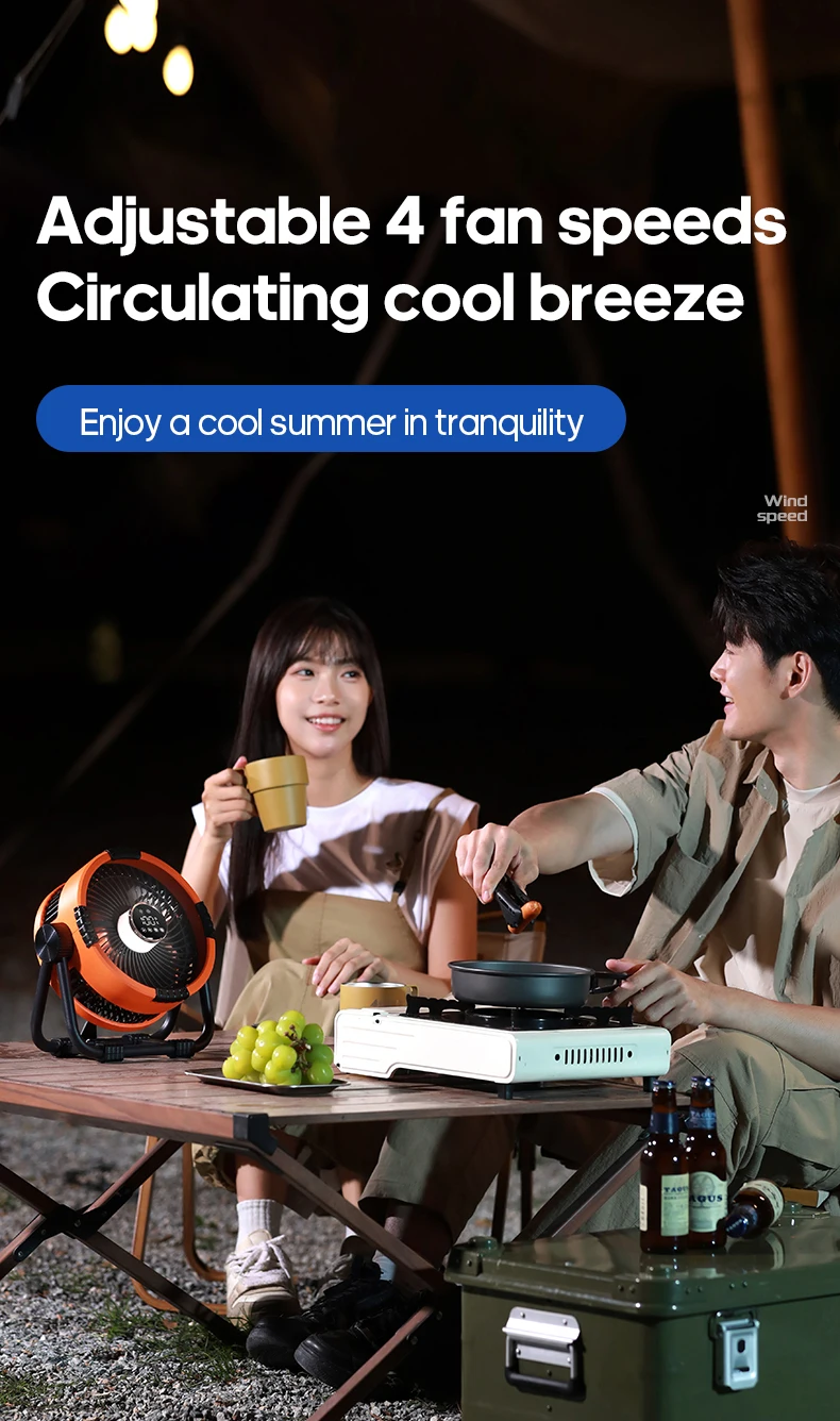 New 6 in 1 Outdoor Camping Fan 20000mAh Rechargeable Portable Wireless Tent Ceiling Fan 4 Speed Adjustment with Hook & LED Light