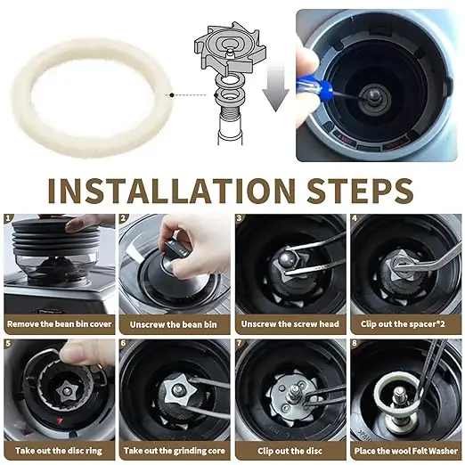 Felt Washer Replacement Compatible with Breville Espresso Machine Grinder – BES870 BES878 BES880 BCG820 BES980 – Wool Ring