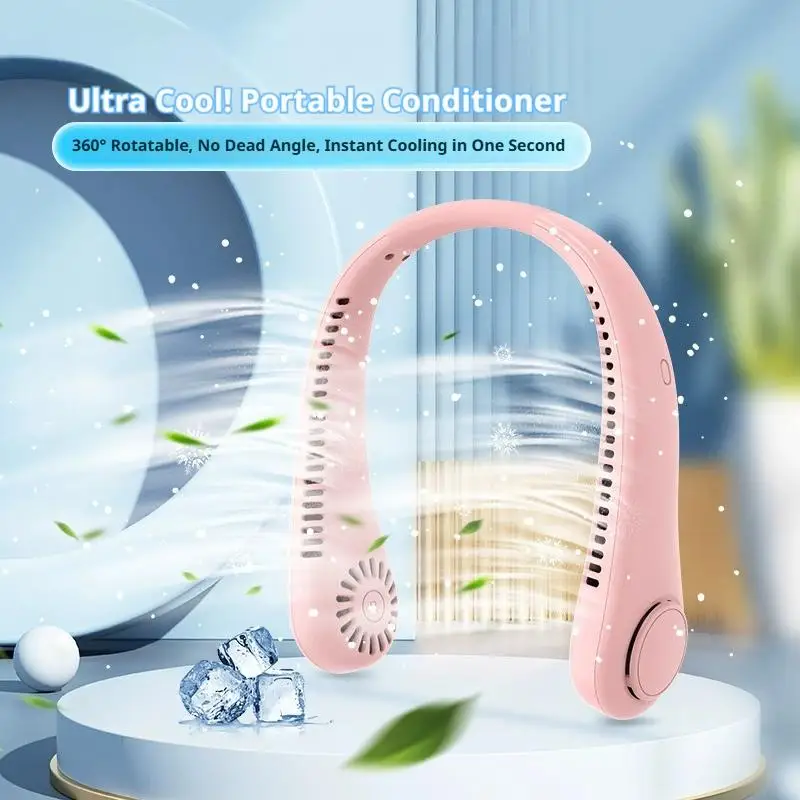 Portable Bladeless Neck Fan Neck Air Conditioner Rechargeable Cooling Fan Outdoor Personal Fan Wearable Cooler Gifts
