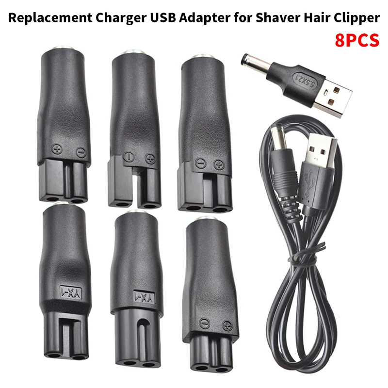 8 PCS USB Adapter Cable DC Converter Universal For All Kinds Of Electric Shaver Hair Clippers Power Cord 5V Replacement Charger