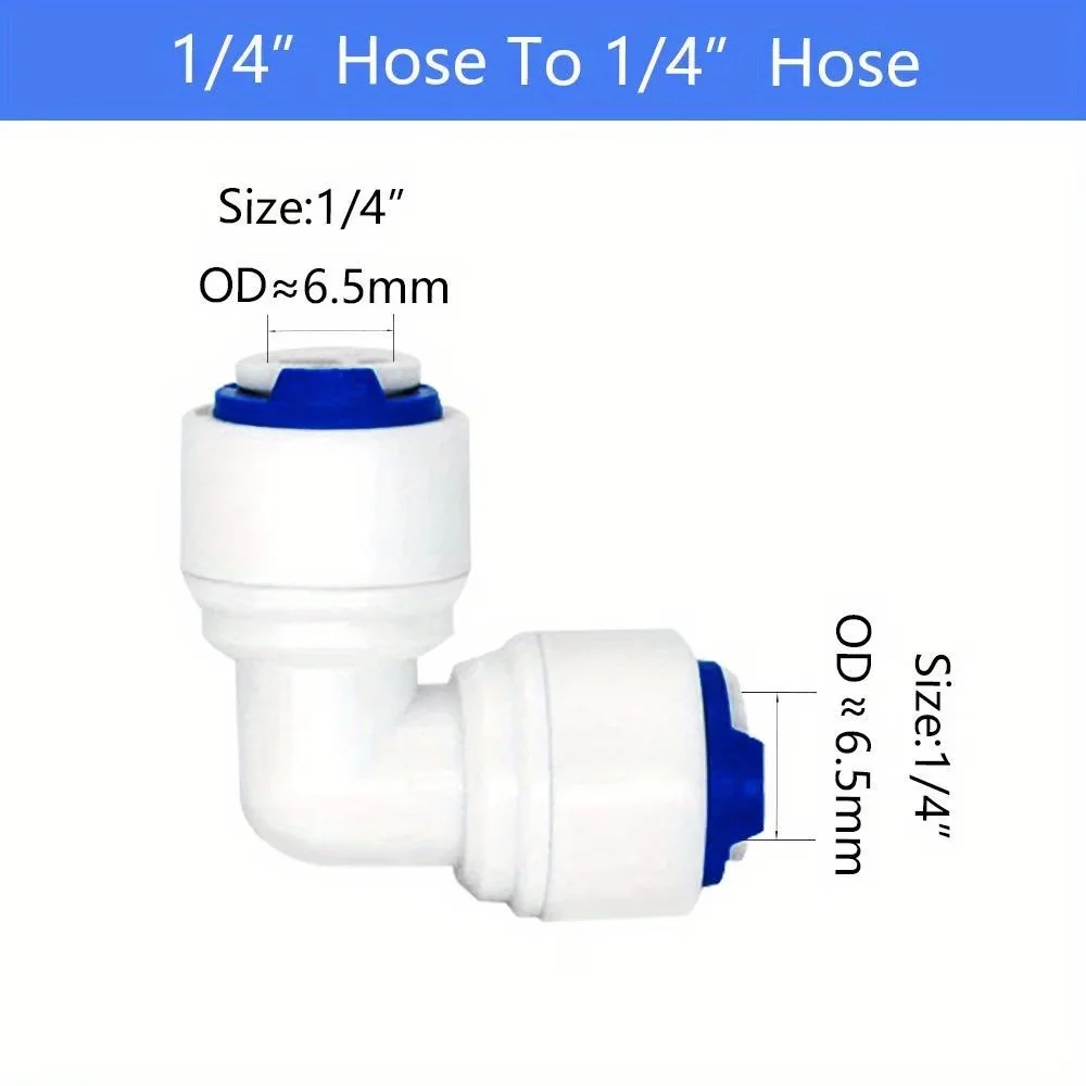 1/4 inch Tube to 1/4 inch Tube Push Fit Elbow Quick Connect for RO Water System Set Of 10