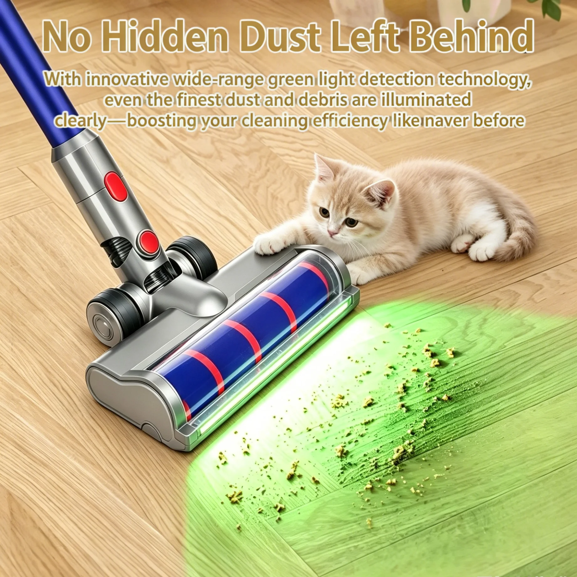 Green Light Dust Detection Fluffy Head, Soft Roller Vacuum Attachment for Dyson V7 V8 V10 V11 V15 Replacement Part for Hardwood