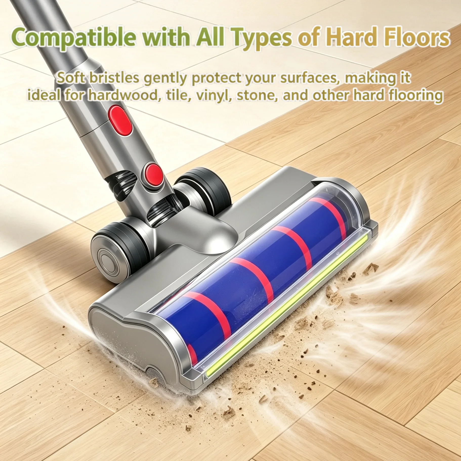 Green Light Dust Detection Fluffy Head, Soft Roller Vacuum Attachment for Dyson V7 V8 V10 V11 V15 Replacement Part for Hardwood