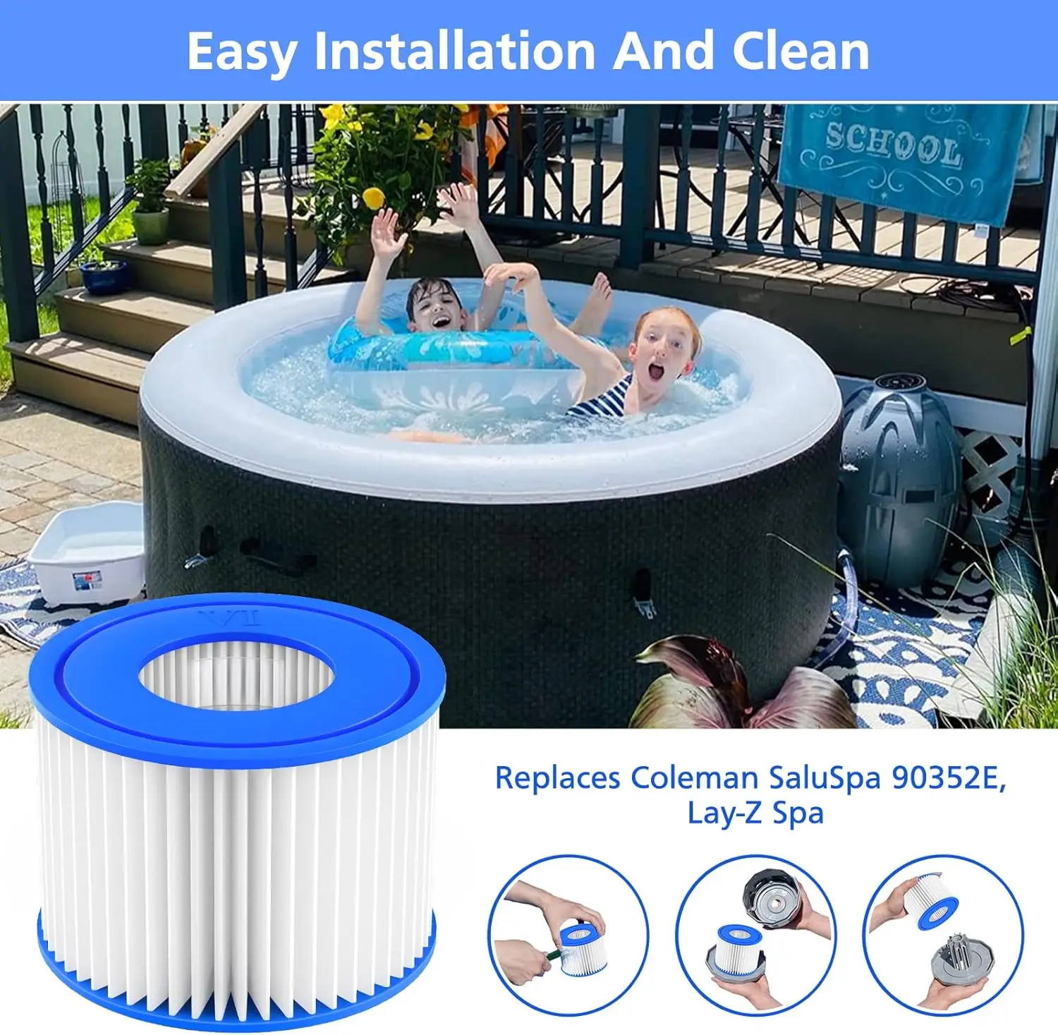 Hot Tub Filter VI, Spa Filter Cartridge for Bestway VI Lay-Z-Spa Intex, Coleman SaluSpa 90352E 58323 58323E, Hot Tub Spa Filters