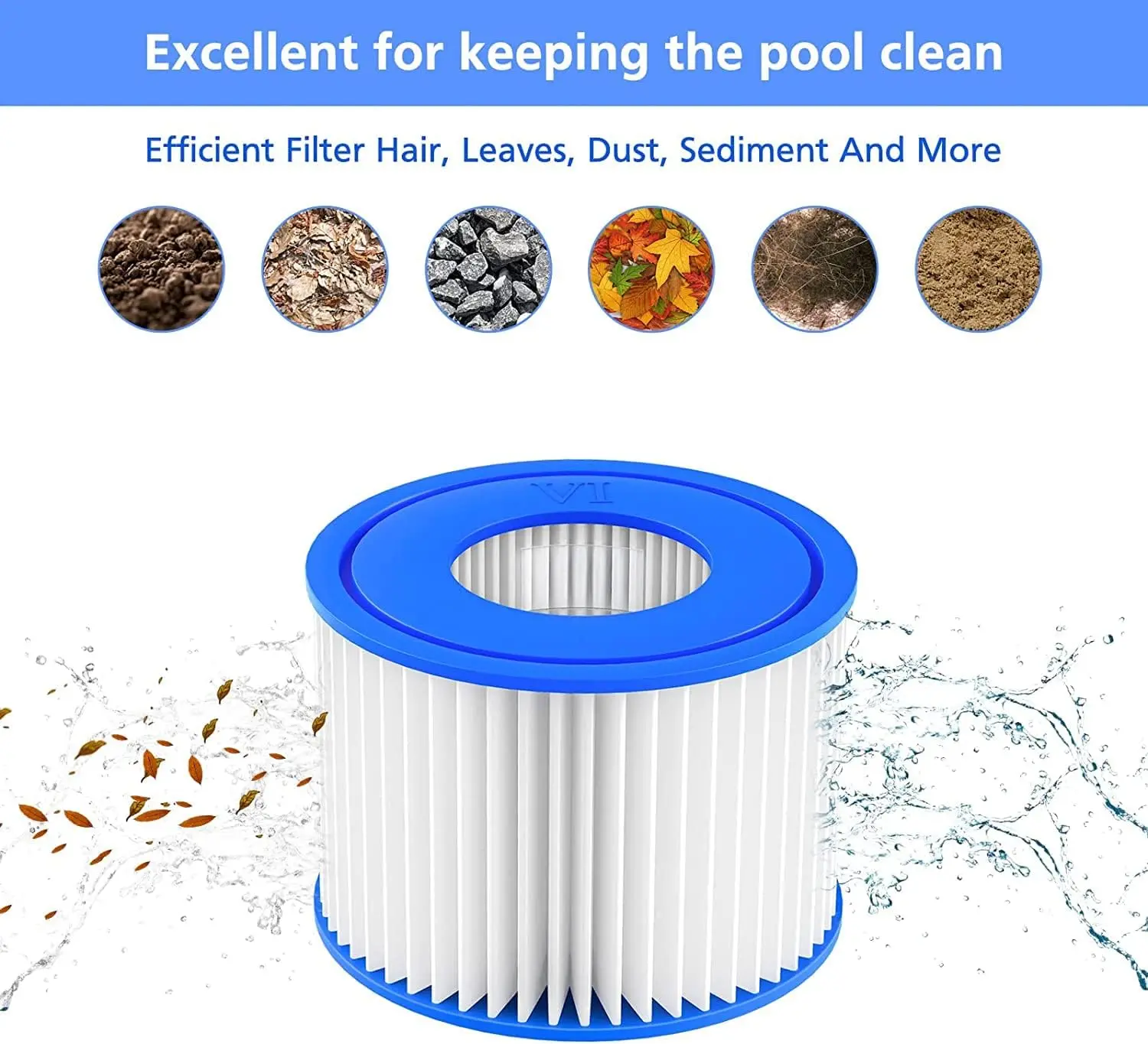Hot Tub Filter VI, Spa Filter Cartridge for Bestway VI Lay-Z-Spa Intex, Coleman SaluSpa 90352E 58323 58323E, Hot Tub Spa Filters