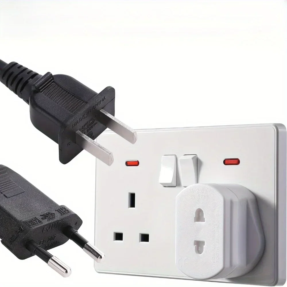UK 2-Pin to 3-Pin Plug Adapter for Electric Toothbrush/Shaver Charging Bathroom Safe Razor Socket Converter with 3-Prong Charger
