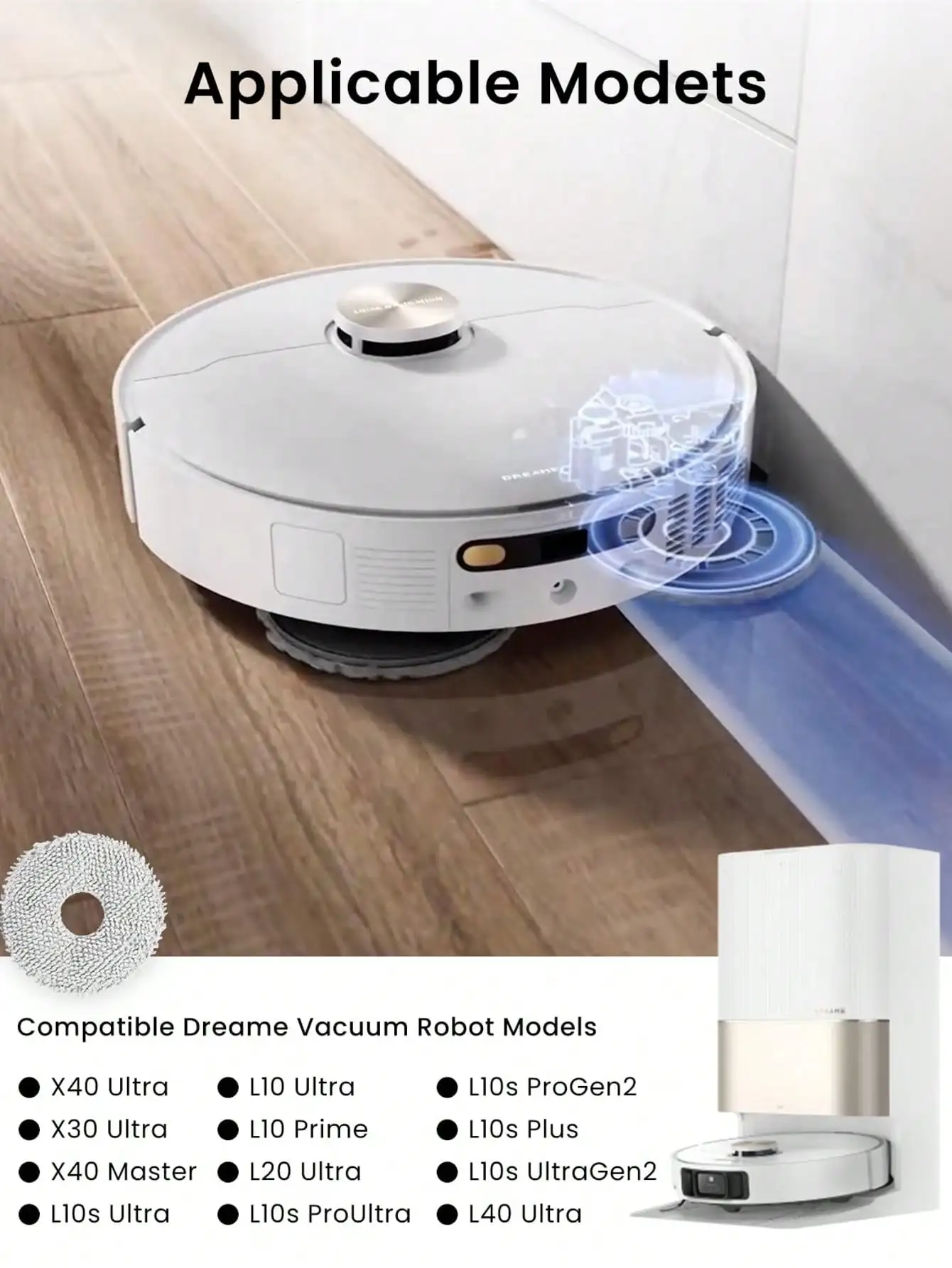 Mop Cloth For Xiaomi Robot Vacuum X20 +, X20 Plus X10+ X10 Plus Parts For Dreame Bot L10s Pro L10s Ultra S10, S10 Pro L20 Ult