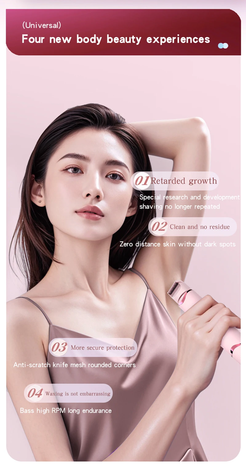 Dual-purpose Female Hair Trimmer 2-IN-1 Electric Shaver & Hair Clipper For Women Facial Leg Bikini Body Painless Hair Remover