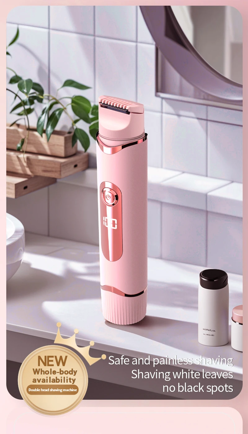 Dual-purpose Female Hair Trimmer 2-IN-1 Electric Shaver & Hair Clipper For Women Facial Leg Bikini Body Painless Hair Remover