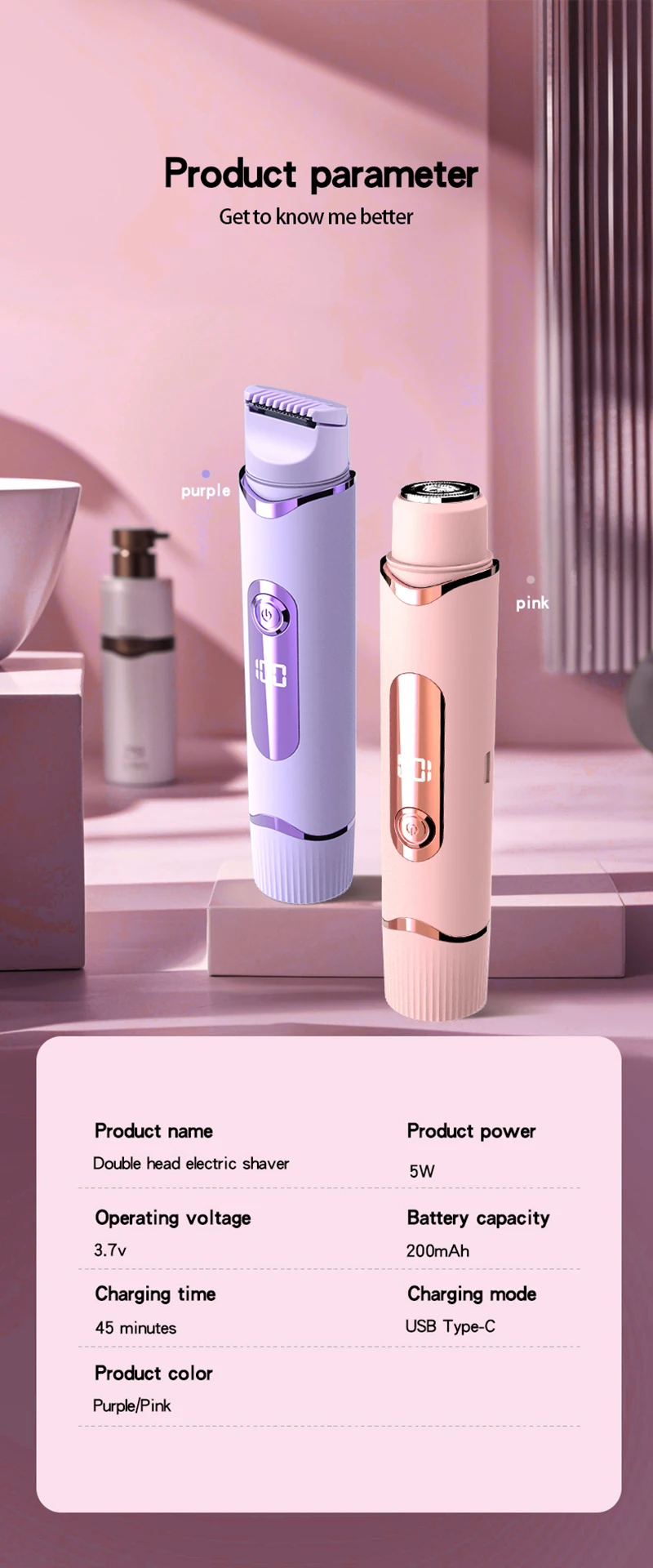Dual-purpose Female Hair Trimmer 2-IN-1 Electric Shaver & Hair Clipper For Women Facial Leg Bikini Body Painless Hair Remover