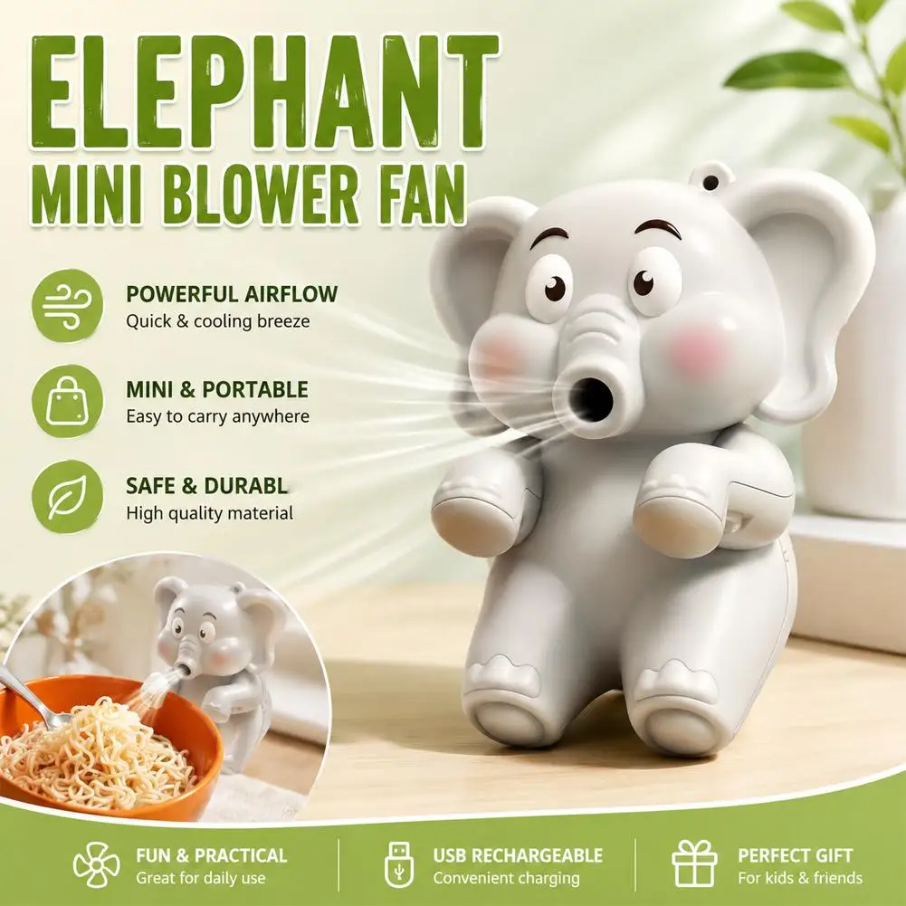 Portable Beverage Cooling Fan for Cup & Bowl Cute Elephant Mini Desk Fan for Quick Coffee Soup Cooling Office Home Gadget