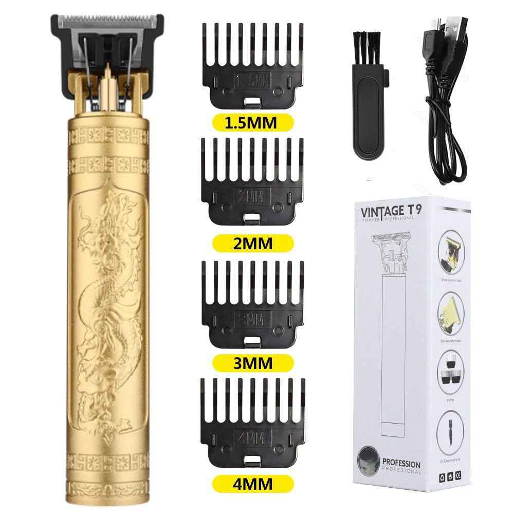USB Rechargeable Vintage T9 Hair Trimmer for Men Professional Barber Hair Clipper Beard Edge Cutting Machine with Guide Combs