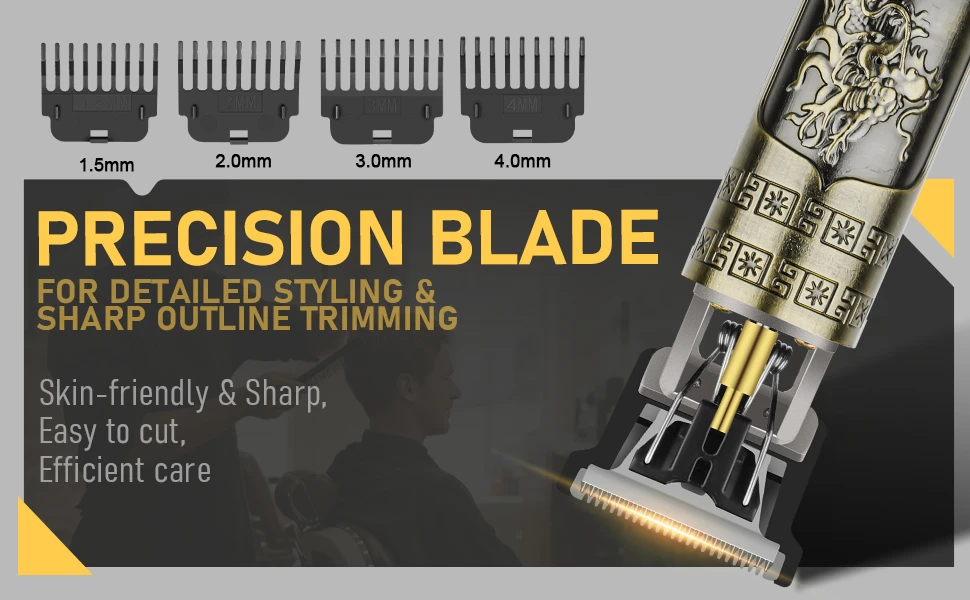 USB Rechargeable Vintage T9 Hair Trimmer for Men Professional Barber Hair Clipper Beard Edge Cutting Machine with Guide Combs