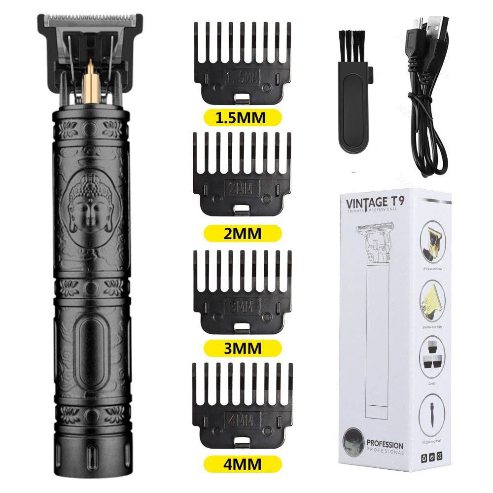 USB Rechargeable Vintage T9 Hair Trimmer for Men Professional Barber Hair Clipper Beard Edge Cutting Machine with Guide Combs