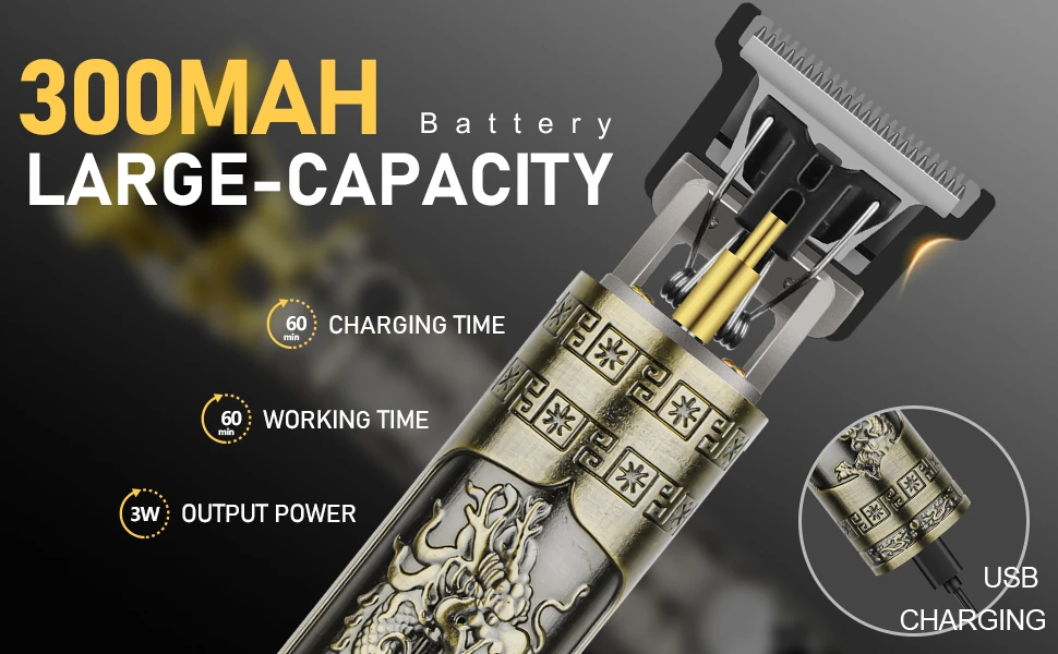 USB Rechargeable Vintage T9 Hair Trimmer for Men Professional Barber Hair Clipper Beard Edge Cutting Machine with Guide Combs
