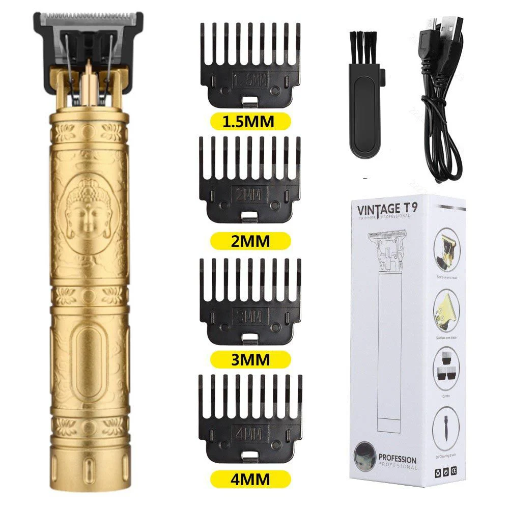 USB Rechargeable Vintage T9 Hair Trimmer for Men Professional Barber Hair Clipper Beard Edge Cutting Machine with Guide Combs