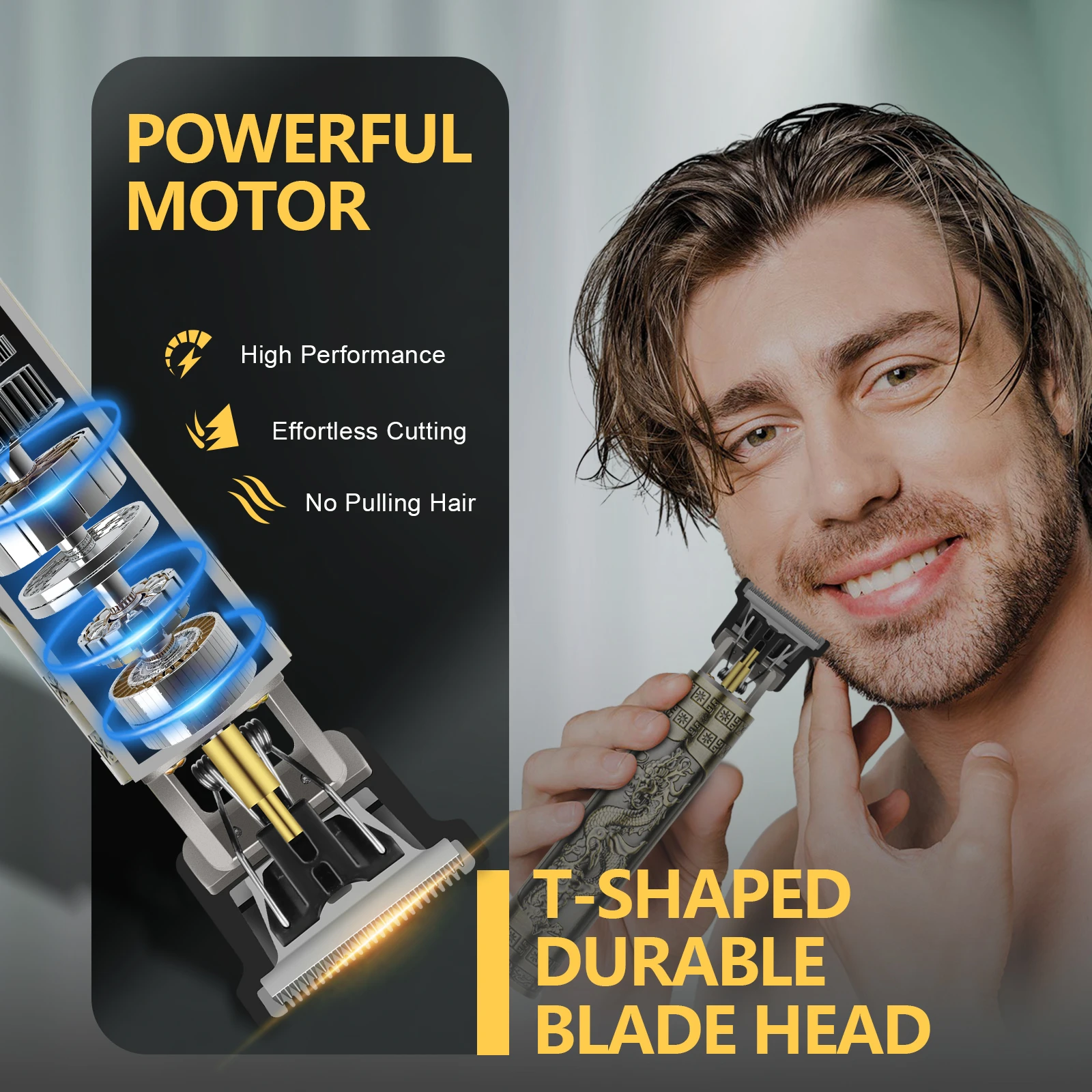 USB Rechargeable Vintage T9 Hair Trimmer for Men Professional Barber Hair Clipper Beard Edge Cutting Machine with Guide Combs