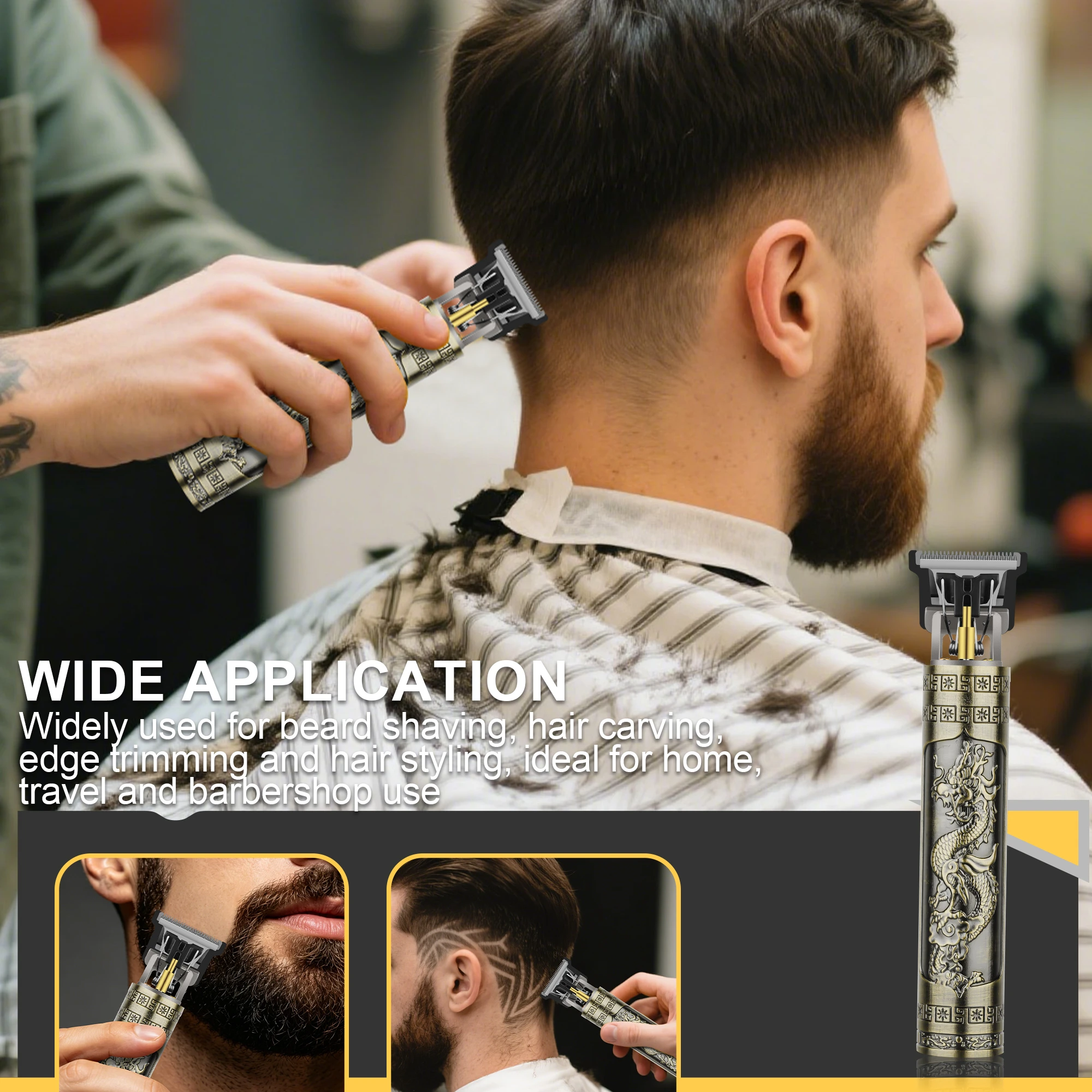 USB Rechargeable Vintage T9 Hair Trimmer for Men Professional Barber Hair Clipper Beard Edge Cutting Machine with Guide Combs