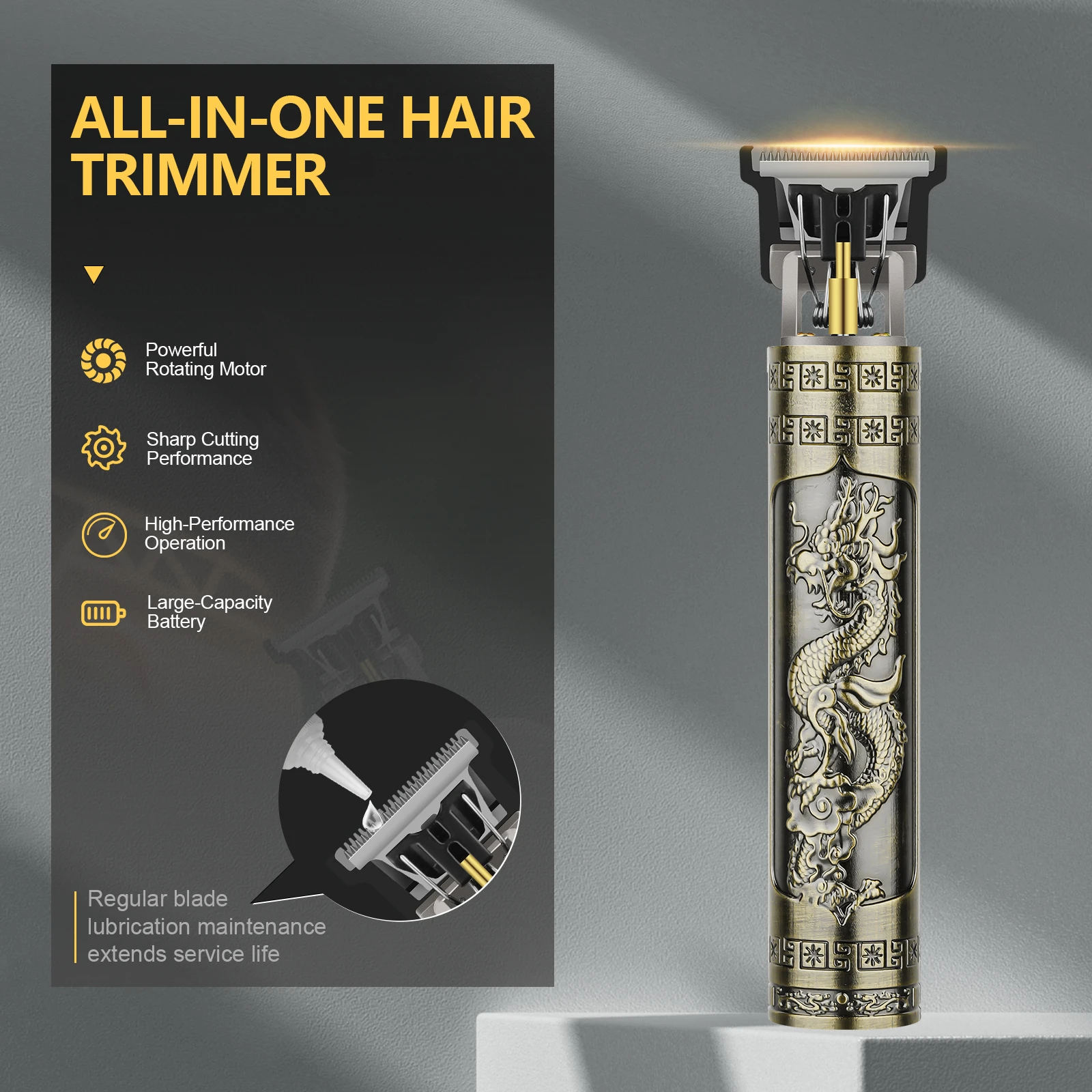 USB Rechargeable Vintage T9 Hair Trimmer for Men Professional Barber Hair Clipper Beard Edge Cutting Machine with Guide Combs