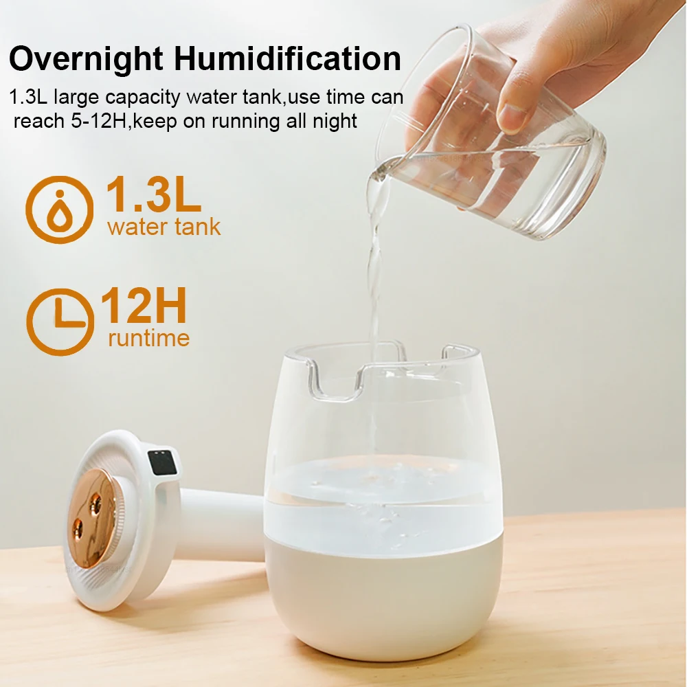 Air Humidifier 1.3L Large Capacity Double Spray Humidifier for Home Bedroom Plant Desktop USB Water Humidifier with Night Lamp