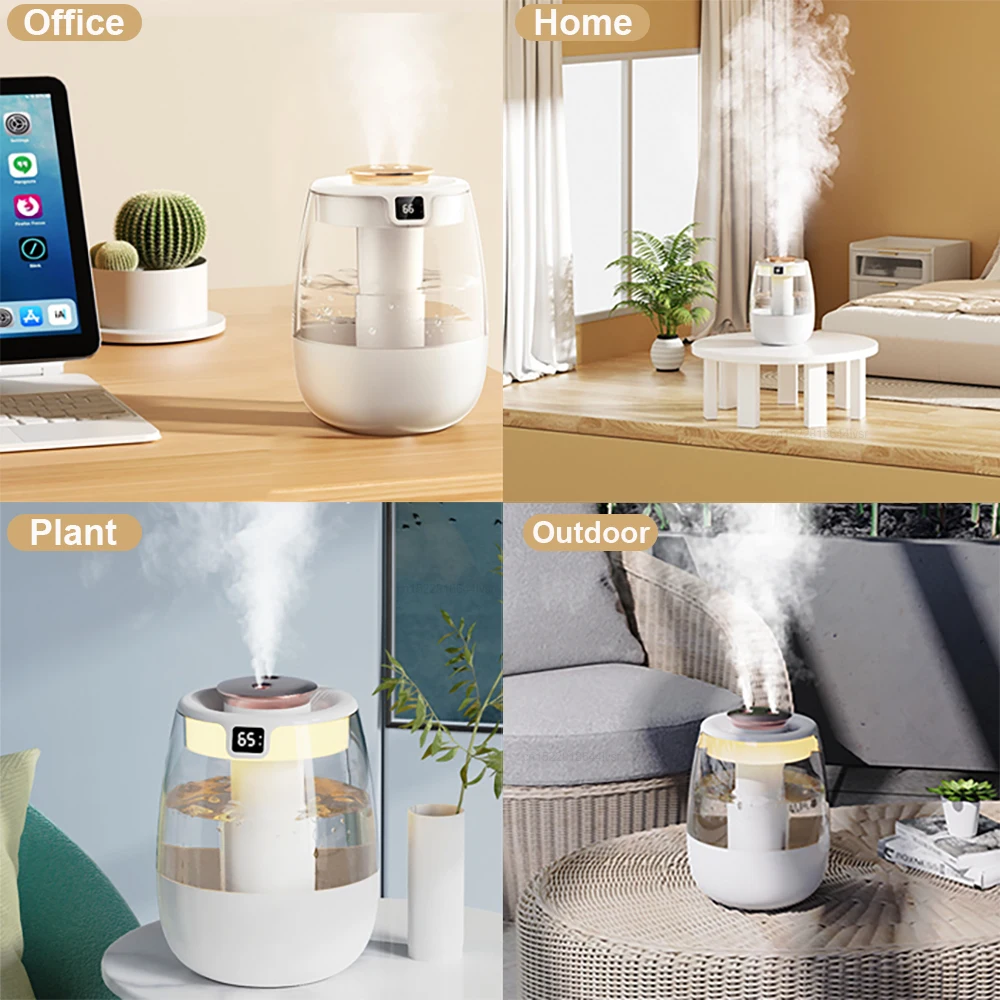 Air Humidifier 1.3L Large Capacity Double Spray Humidifier for Home Bedroom Plant Desktop USB Water Humidifier with Night Lamp