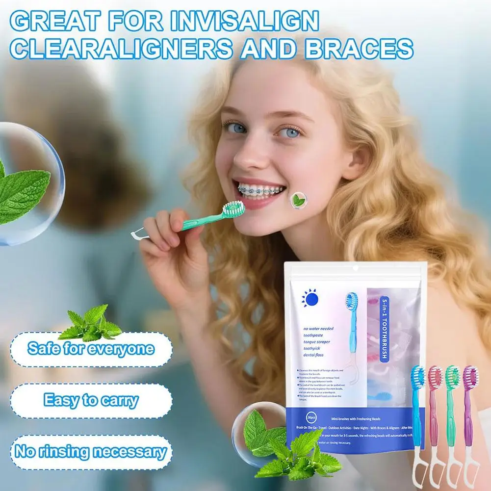 Disposable Toothbrush Exploded Beads Adults Cleaning Toothbrush Portable Tooth Brush With Dental Floss Tongue Scraper for Travel
