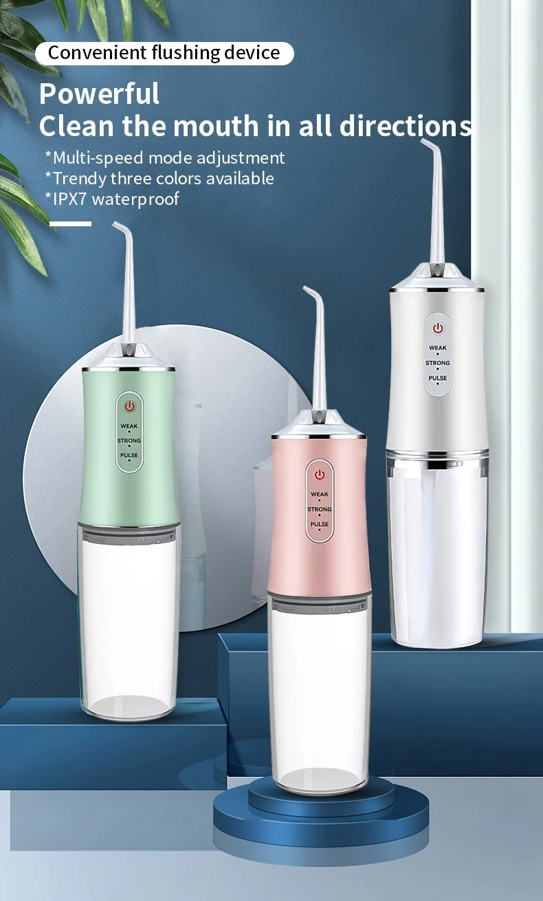 Portable Dental Water Flosser Oral Irrigator USB Rechargeable Water Floss Jet Tooth Pick 4 Tips 220ml Mouth washing machine