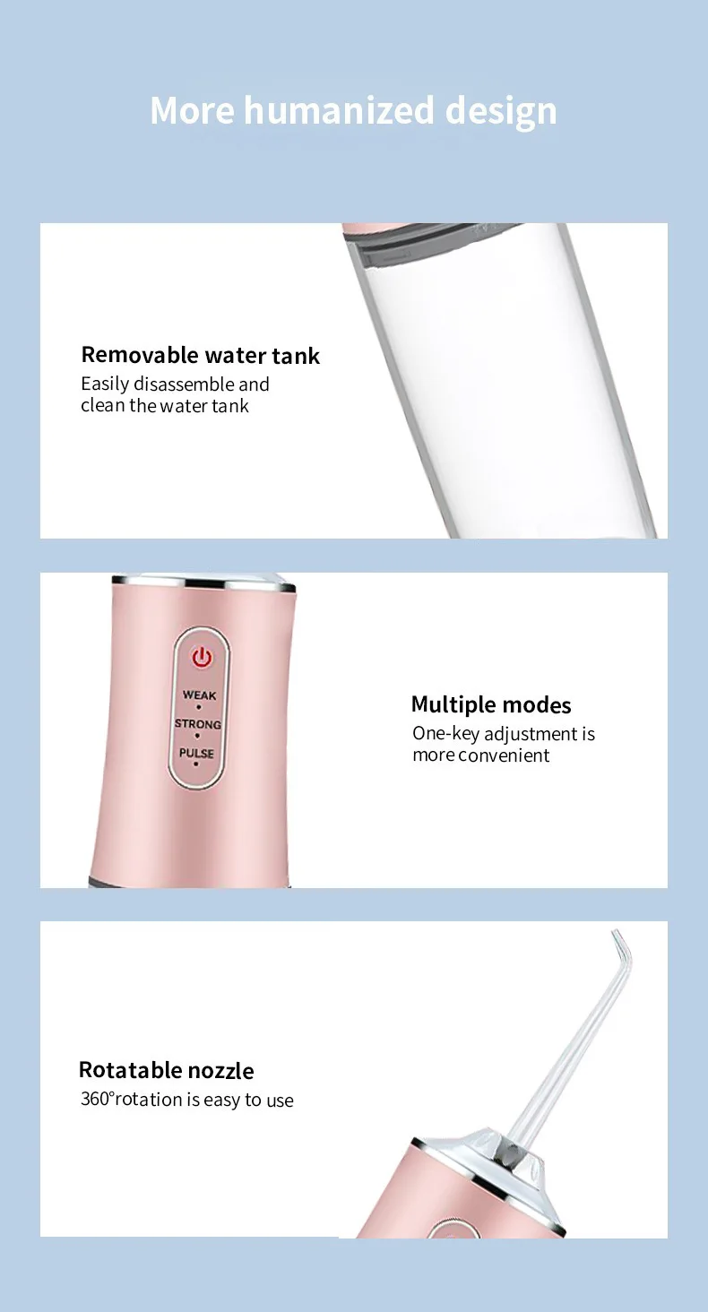 Portable Dental Water Flosser Oral Irrigator USB Rechargeable Water Floss Jet Tooth Pick 4 Tips 220ml Mouth washing machine