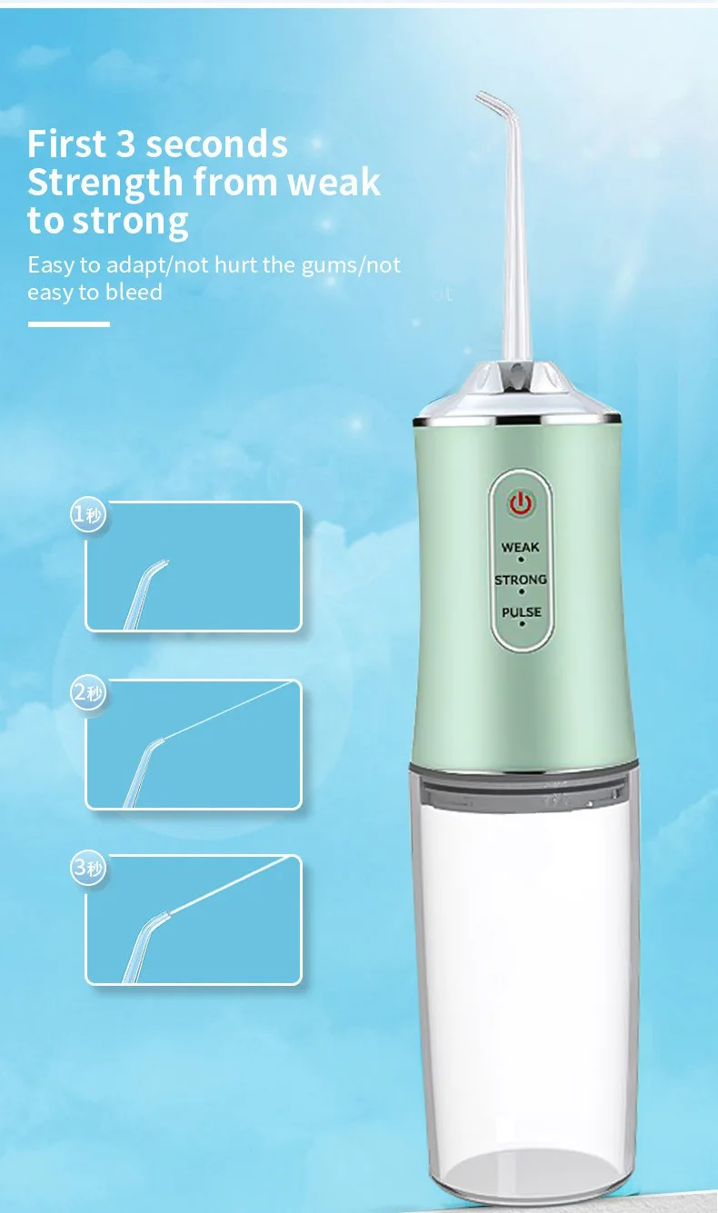 Portable Dental Water Flosser Oral Irrigator USB Rechargeable Water Floss Jet Tooth Pick 4 Tips 220ml Mouth washing machine