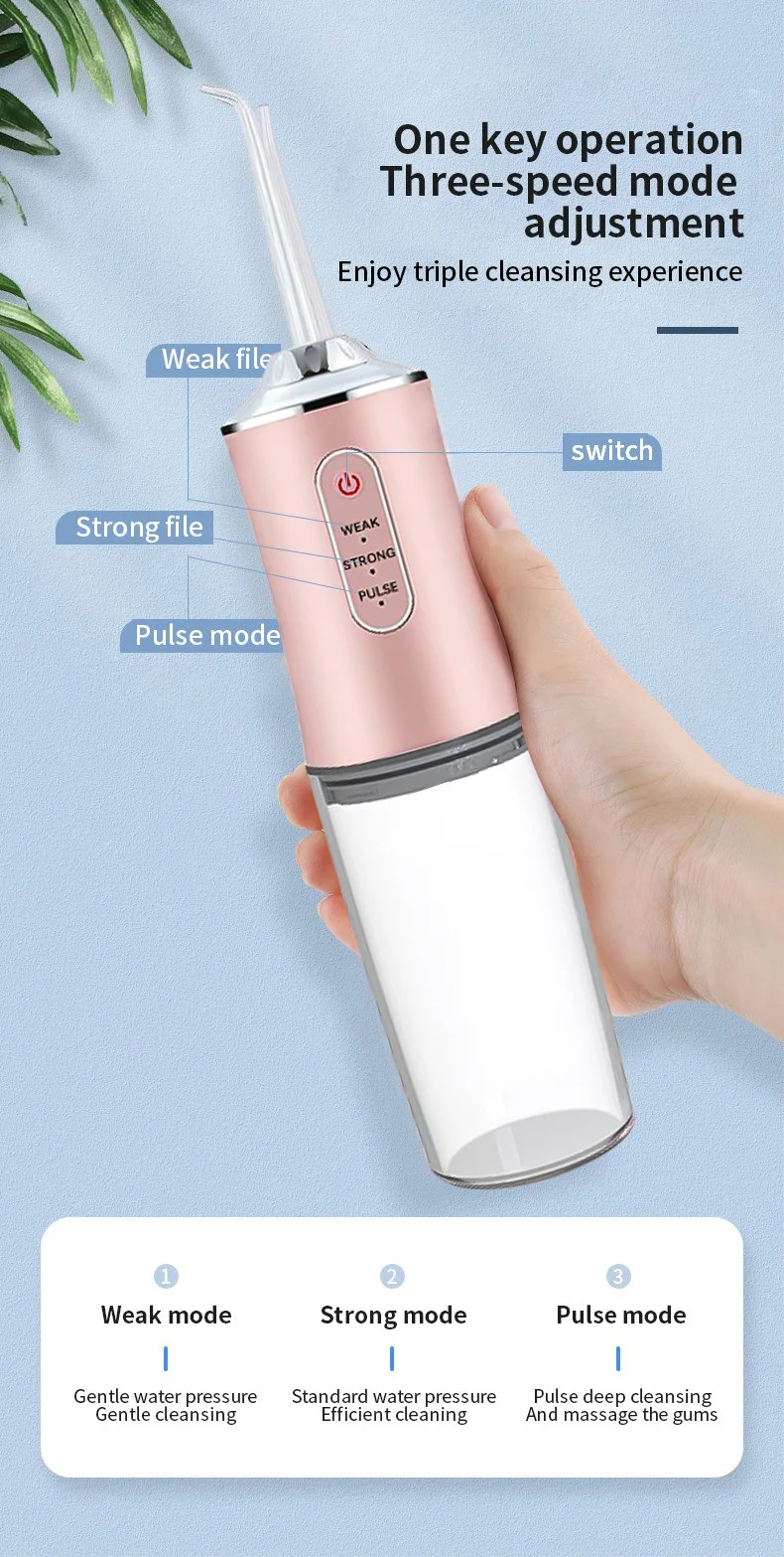 Portable Dental Water Flosser Oral Irrigator USB Rechargeable Water Floss Jet Tooth Pick 4 Tips 220ml Mouth washing machine
