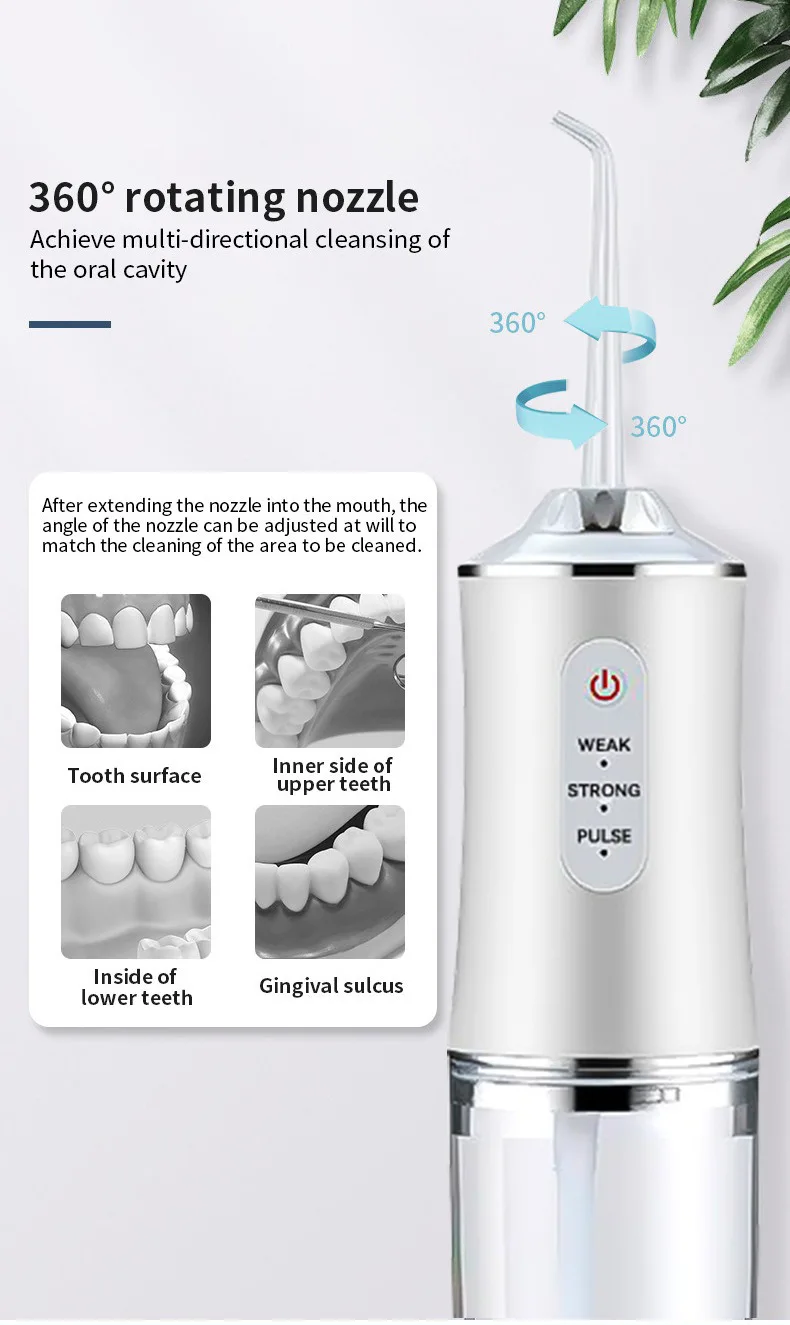 Portable Dental Water Flosser Oral Irrigator USB Rechargeable Water Floss Jet Tooth Pick 4 Tips 220ml Mouth washing machine