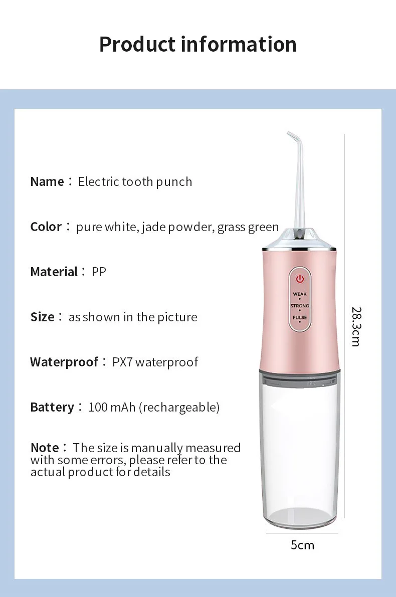 Portable Dental Water Flosser Oral Irrigator USB Rechargeable Water Floss Jet Tooth Pick 4 Tips 220ml Mouth washing machine