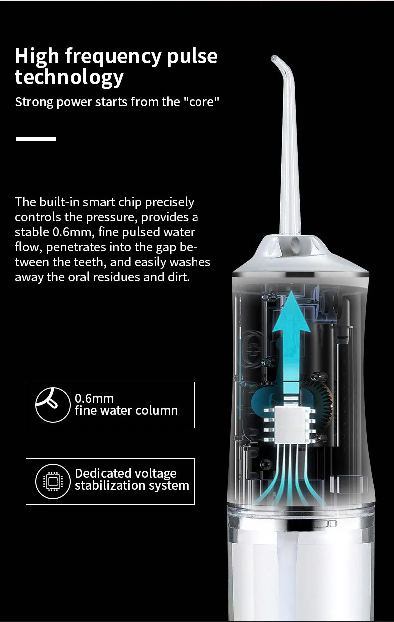 Portable Dental Water Flosser Oral Irrigator USB Rechargeable Water Floss Jet Tooth Pick 4 Tips 220ml Mouth washing machine